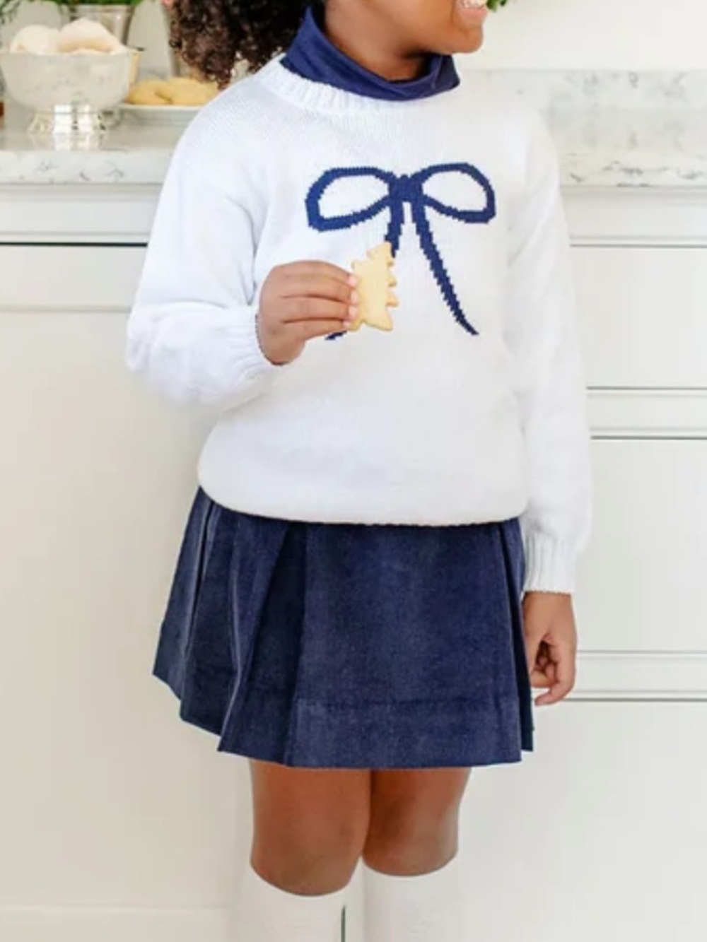 TBBC Parsons Pleated Skirt in Nantucket Navy Corduroy